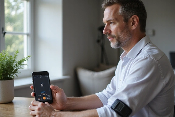 Mężczyzna monitorujący poziom glukozy na urządzeniu